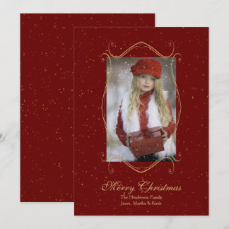 Red with Gold Frame Photo Christmas Card