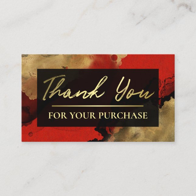 Red With Gold Ink Thank You For Your Purchase Business Card (Front)