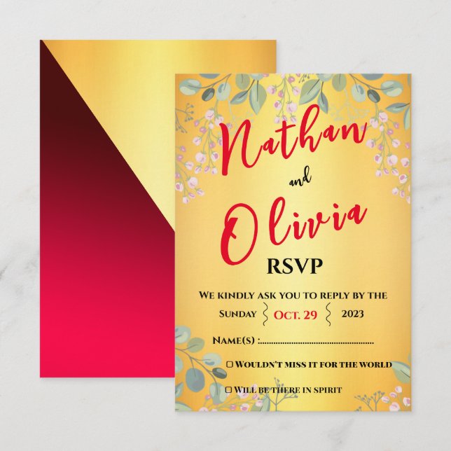 Red with Gold  RSVP Card (Front/Back)