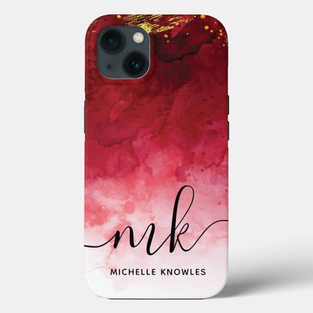 Red with Gold Splash Personalised Monogram Case-Mate iPhone Case (Back)
