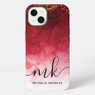 Red with Gold Splash Personalised Monogram iPhone 13 Case