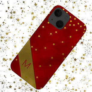 Red With Gold Stars Monogrammed iPhone 13 Case