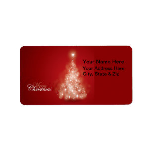 Red with Lights Christmas Tree Address Labels