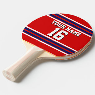 Red with Navy White Stripes Team Jersey Ping Pong Paddle
