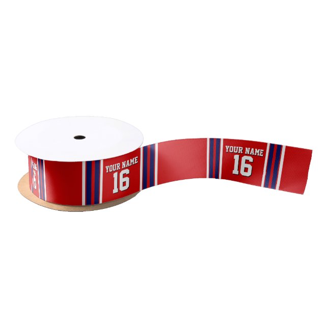 Red with Navy White Stripes Team Jersey Satin Ribbon (Spool)