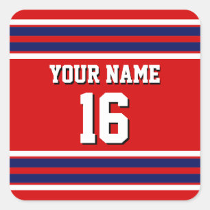 Red with Navy White Stripes Team Jersey Square Sticker