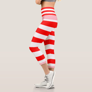 Red with Pink Stripe Style Capri Leggings