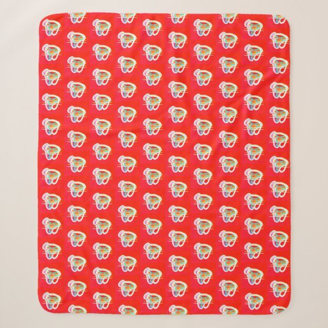 Red with small art designs on it     sherpa blanket (Front)