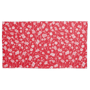 Red with Small White Flowers King Pillowcase