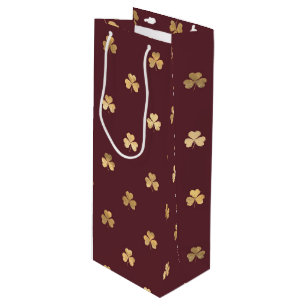 RED WITH TINY GOLD IRISH SHAMROCKS WINE GIFT BAG
