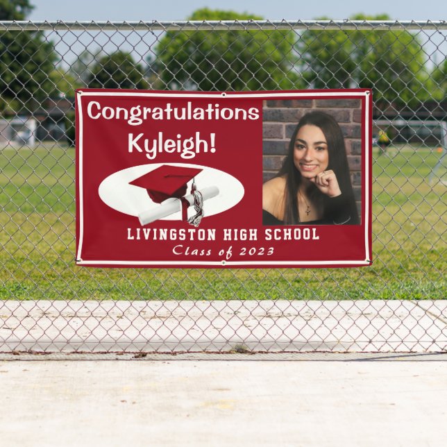 Red with White Accents Vinyl Graduation Photo Banner (Insitu)