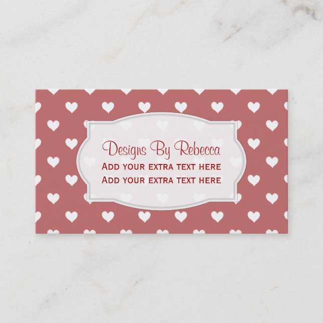 Red With White Heart Business Cards (Front)