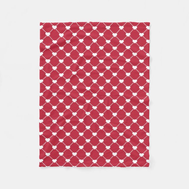 RED WITH WHITE HEARTS FLEECE BLANKET (Front)