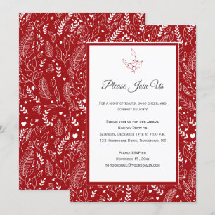 Red with White Holly Berries Floral Swirls Patter Invitation