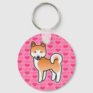 Red With White Mask Cartoon Akita Love Key Ring