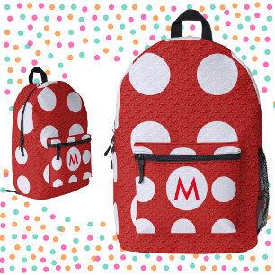 Red with White Polka Dots Monogrammed Printed Backpack