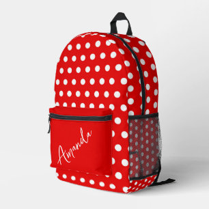 Red with White Polka Dots Personalised  Printed Backpack