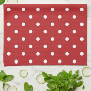 Red with White Polka Dots Tea Towel