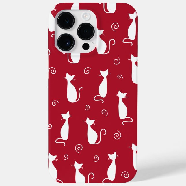 RED WITH WHITE SITTING CAT PATTERN Case-Mate iPhone CASE (Back)