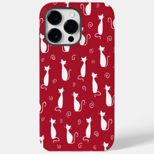 RED WITH WHITE SITTING CAT PATTERN iPhone 14 PRO MAX CASE