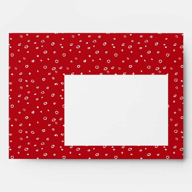 Red with White Sketched Dots Modern Christmas Envelope (Front)