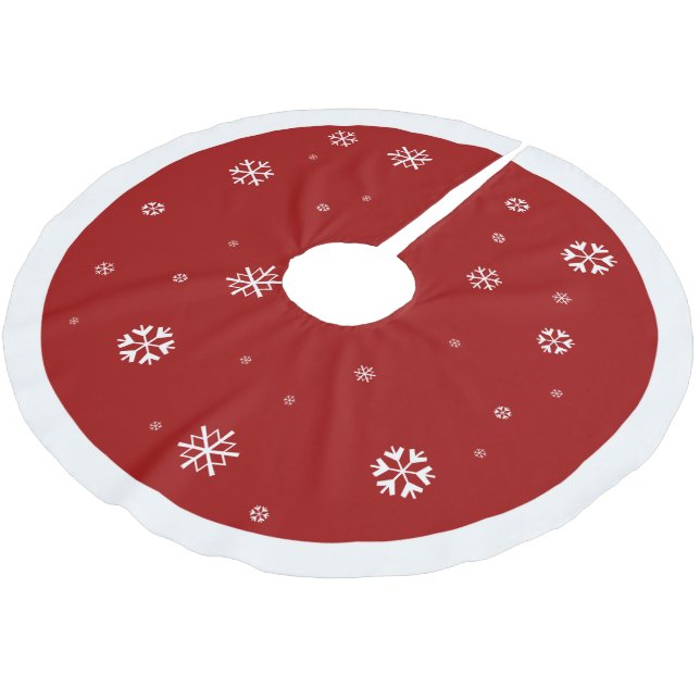 Red with White Snowflake ~ Christmas Brushed Polyester Tree Skirt (Angled)