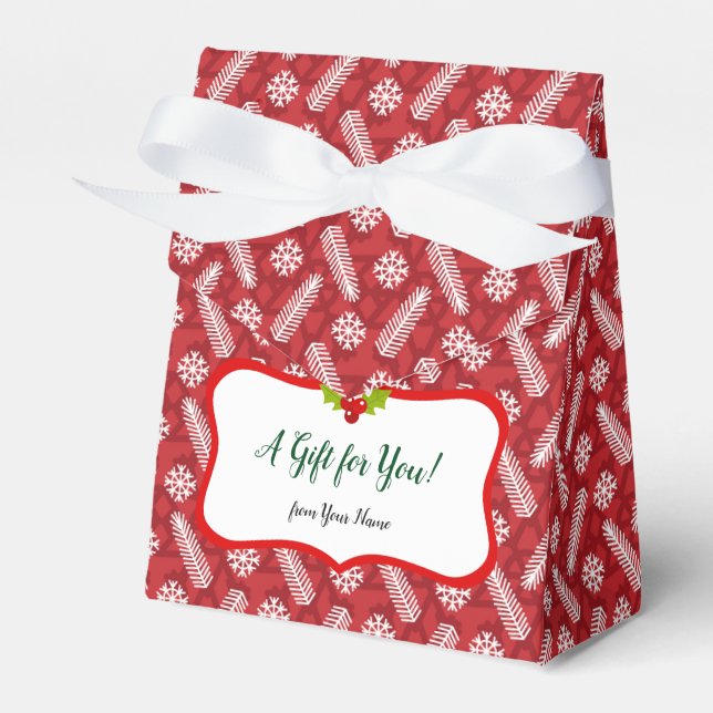 Red with White Snowflake Christmas  Pattern Favour Box (Front Side)