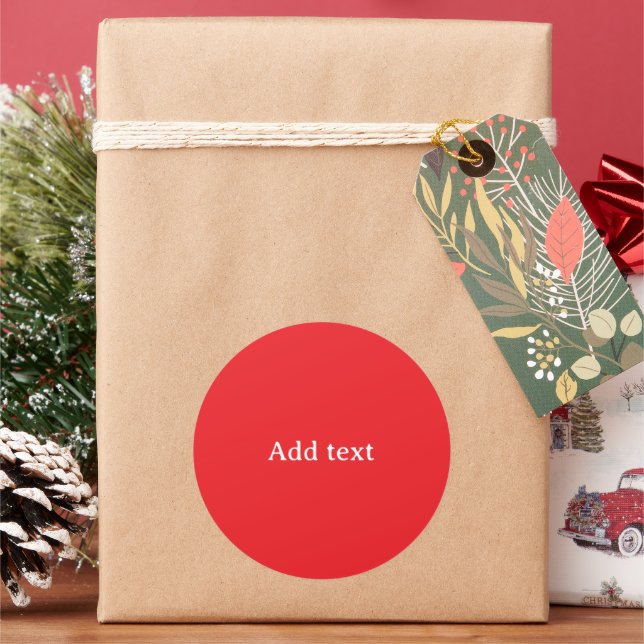 Red with White Text Template Classic Round Sticker (Holiday)