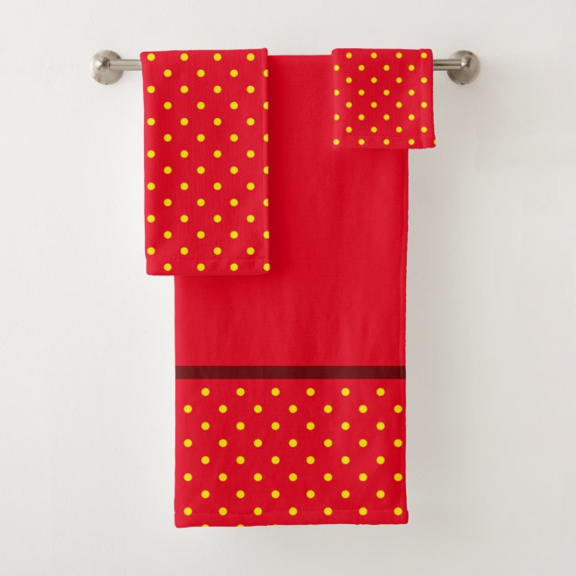 Red With Yellow Polka Dots And Red Stripes Bath To Bath Towel Set (Insitu)