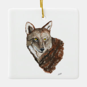 Red Wolf Ceramic Ornament