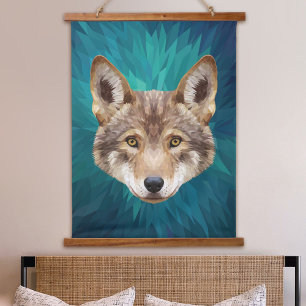 Red Wolf Low-Poly Modern Abstract Art Animal Hanging Tapestry