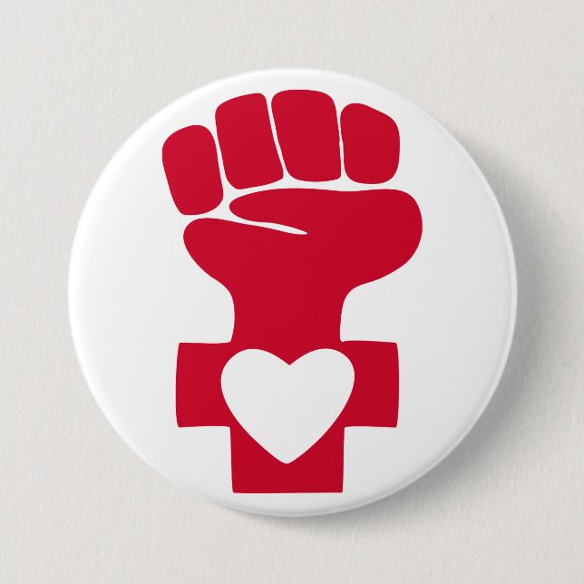 Red Woman Power with Heart Symbol 7.5 Cm Round Badge (Front)