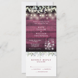 Red Wood Floral Mason Jars All In One Wedding  Invitation