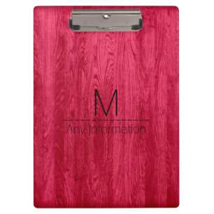 Red Wood Grain Texture Monogram Clipboard