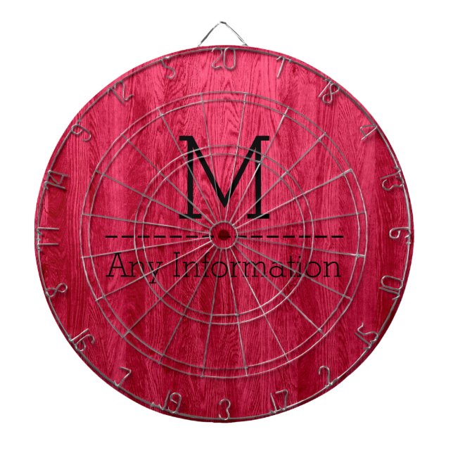 Red Wood Grain Texture Monogram Dartboard (Front)