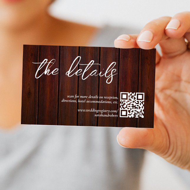 Red Wood QR Code Wedding Details Enclosure Card (Red Wood QR Code Wedding Details Enclosure Card)