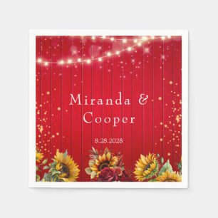 Red Wood Roses and Sunflowers Wedding Napkin
