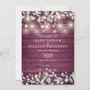 Red Wood String Lights Greenery Floral Wedding Invitation