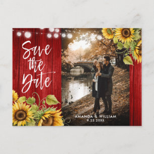 Red Wood Sunflower Wedding Photo Save The Date Announcement Postcard