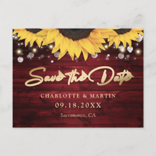 Red Wood Sunflower Wedding Save The Date Announcement Postcard