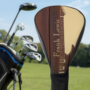 Red Wood & Tan Brown Color Block Name Guitar Golf Head Cover