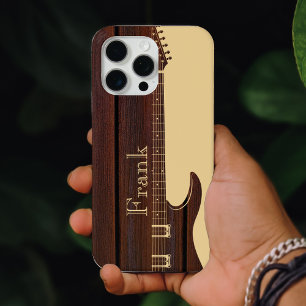 Red Wood & Tan Brown Colour Block Name Guitar iPhone 15 Pro Max Case