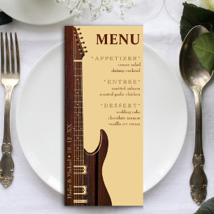 Red Wood & Tan Brown Guitar Wedding Reception Menu