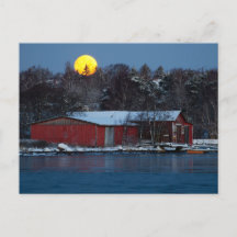 Red wooden boathouse in Helsinki, Finland postcard