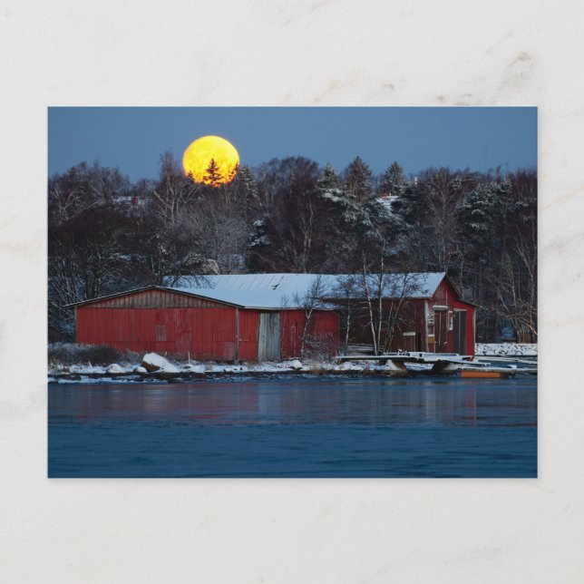 Red wooden boathouse in Helsinki, Finland postcard (Front)