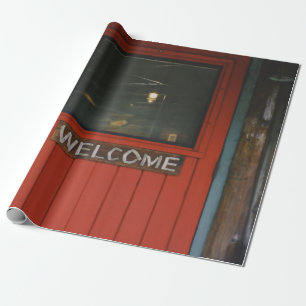 RED WOODEN CLOSED DOOR WRAPPING PAPER