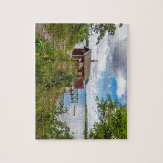 Red wooden cottage in Sweden Jigsaw Puzzle