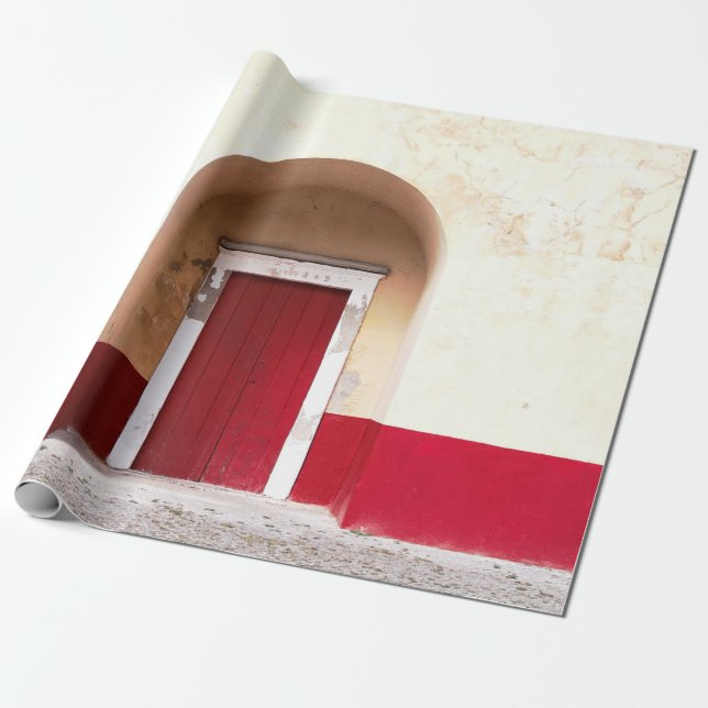 RED WOODEN DOOR WRAPPING PAPER (Unrolled)