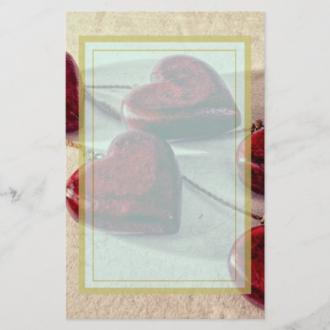 Red Wooden Hearts Tied Together on a String Stationery (Front)