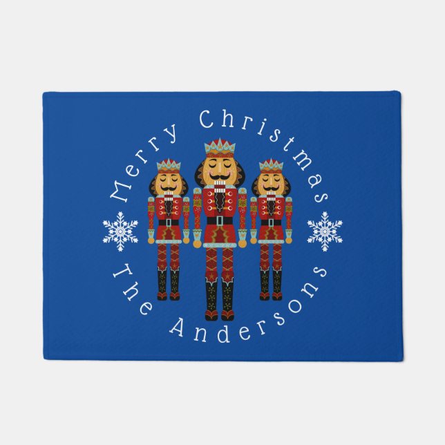 Red Wooden Nutcrackers Personalise  Doormat (Front)